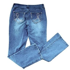 PINK RIBBON Breast Cancer Awareness Jeans 10‎ Straight Leg Boot Cut Bedazzled